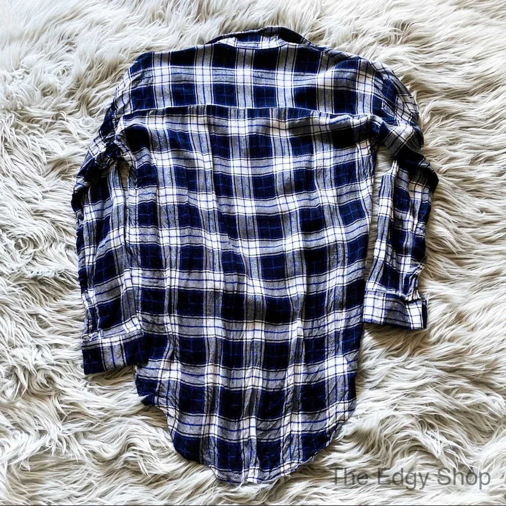 Bella Edge | Bree Blue Black Plaid Checkered Top - Picture 8 of 11